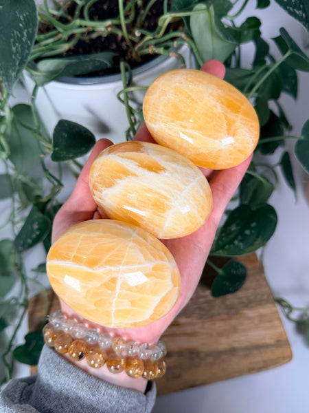 Honeycomb Calcite Palm Stones - mystery