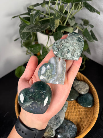 Moss Agate Hearts - mystery